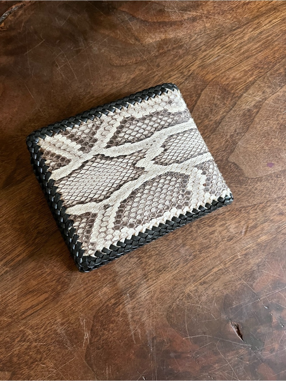 Snake Skin Braided-Trim Bifold Wallet